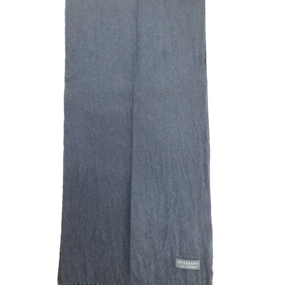 BURBERRY London Solid Plaid Knit 100% Cashmere Logo Charcoal Gray Scarf - Picture 3 of 8